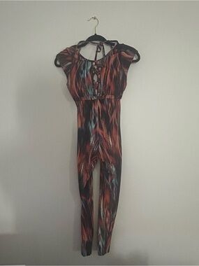 Abstract Multi-Color Women's Jumpsuit - Tie-Back Halter